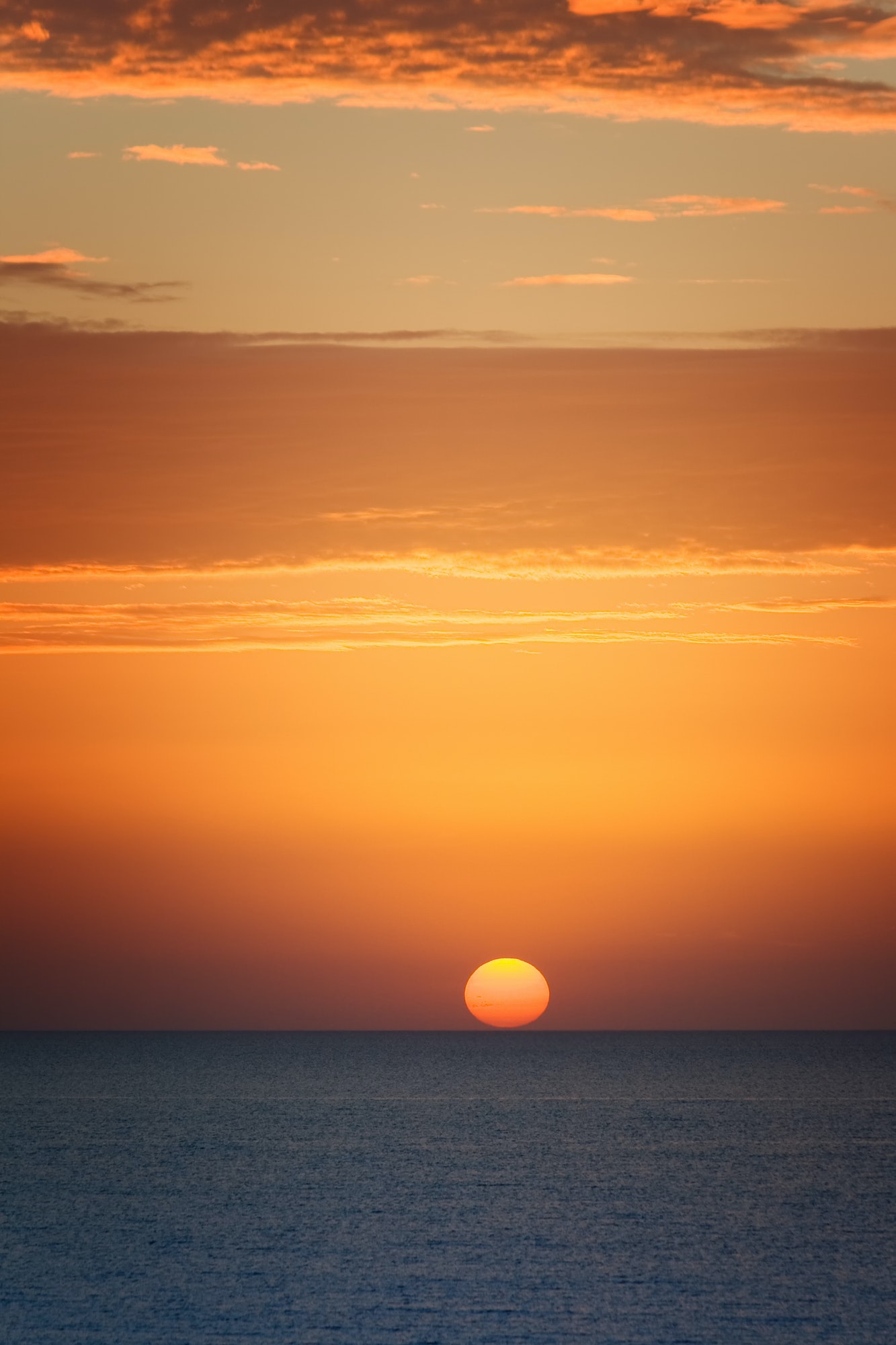 Orange sunset at the sea with sun